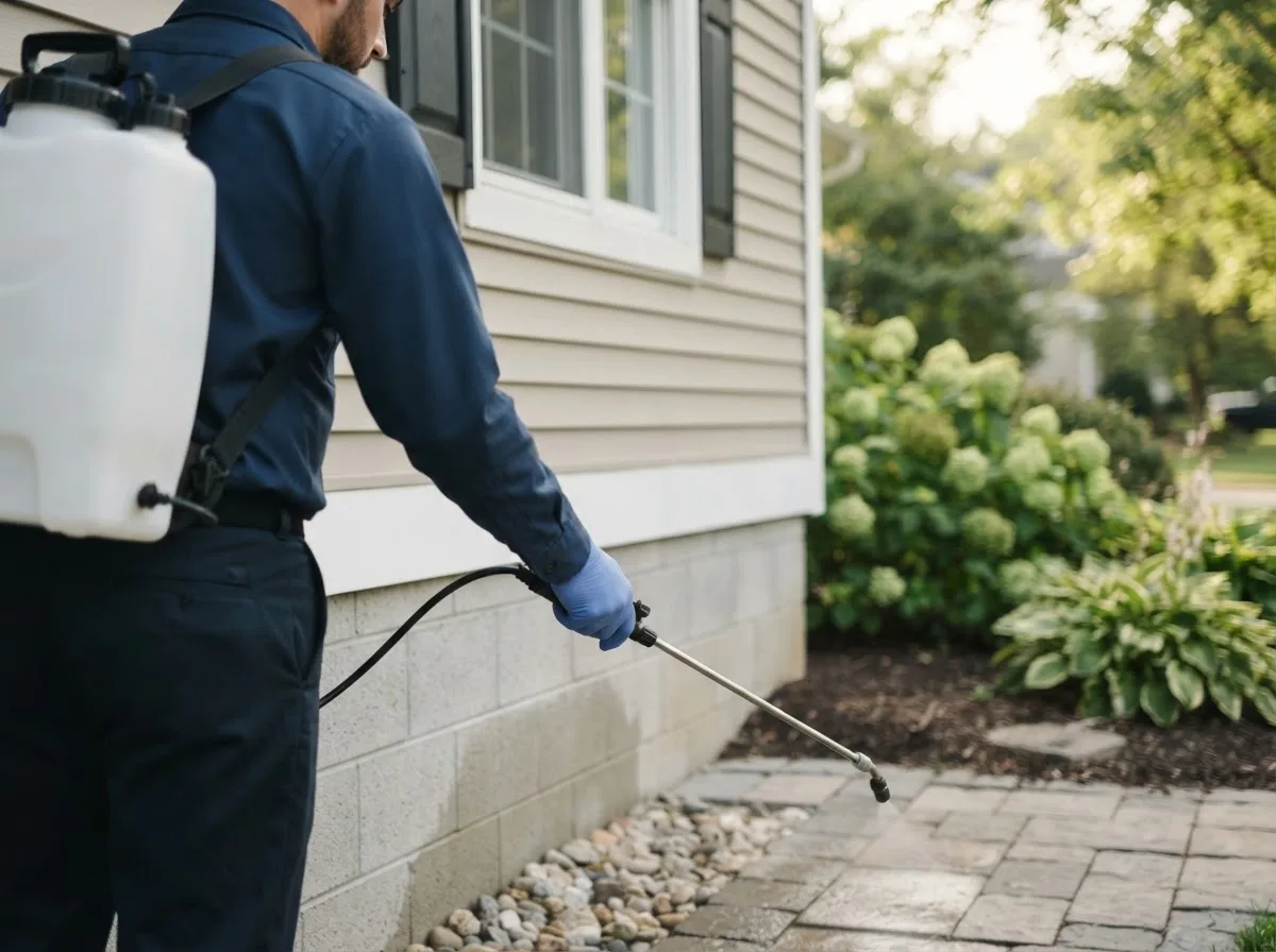 Pest control technician inspecting a home in Lower Salem, OH